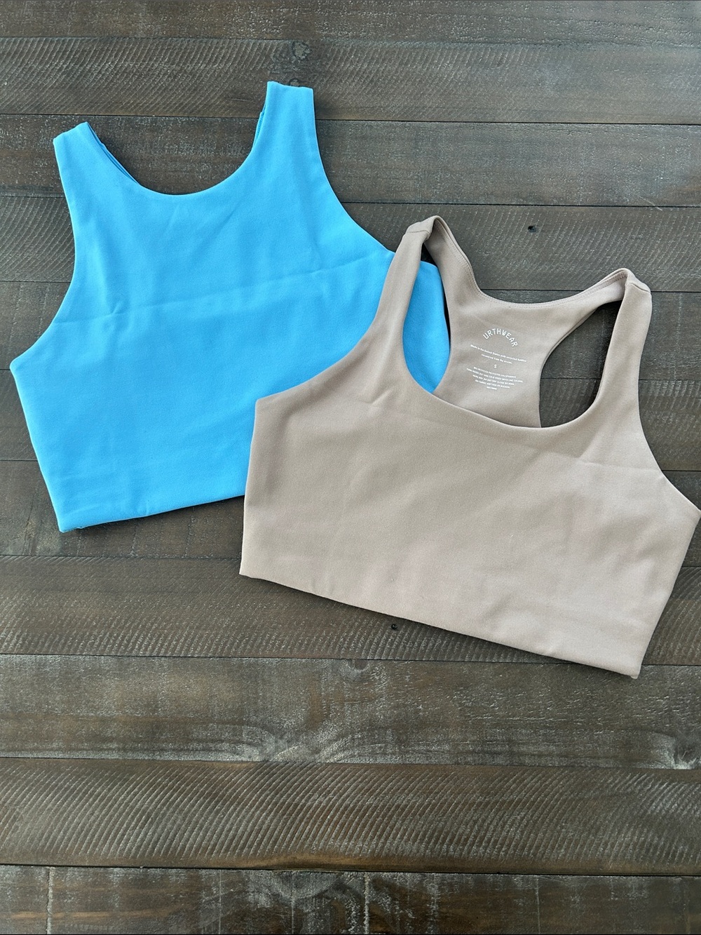 Urthwear Seamless Racerback Sports Bra - Sky Blue & Beige